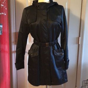 Black trench coat with hood
